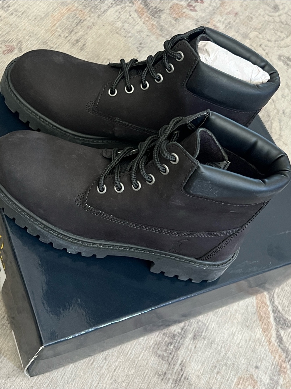 Polo Ralph Lauren Boys Size 4 Black Lace-Up Work Boots